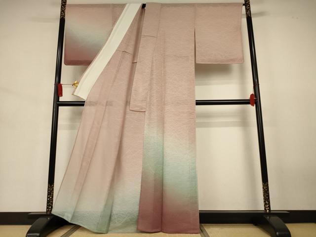 平和屋着物*夏物 訪問着 縦絽 芝霞文 暈し染め 正絹 逸品 未使用 AABJ3430jd