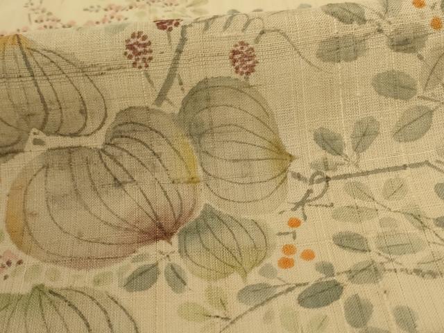平和屋着物*夏物 訪問着 生紬 手描き 草花文 ロング丈 正絹 逸品 AABJ3434jd