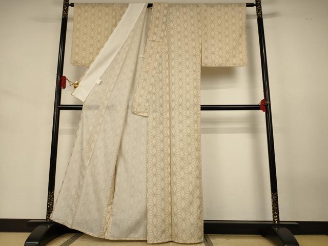 平和屋着物*夏物 小紋 紗 麻の葉文様 洗える着物 AABJ3437jd