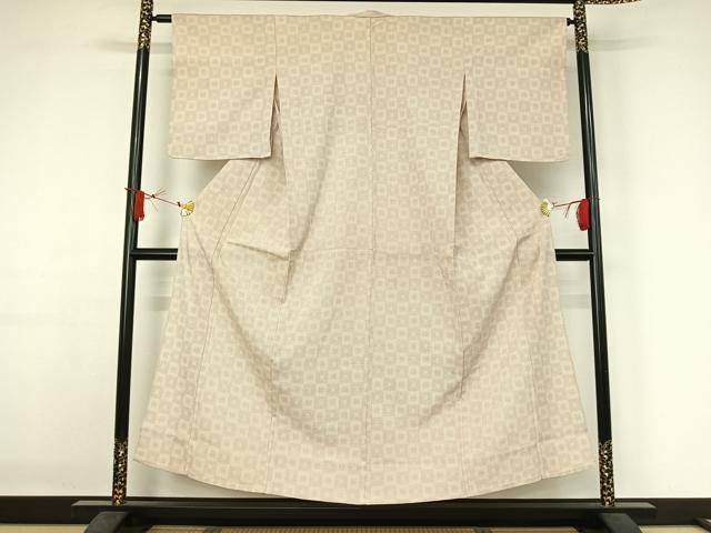 平和屋着物▽本塩沢 単衣 110亀甲 幾何学文様 正絹 逸品 AABJ3441jh