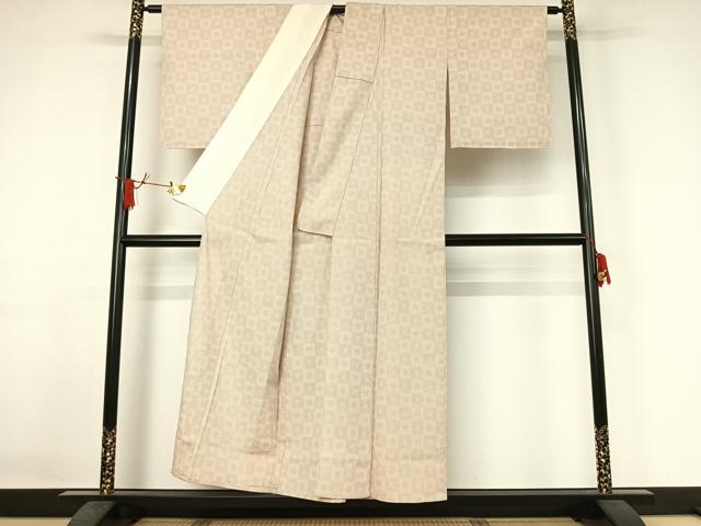 平和屋着物▽本塩沢 単衣 110亀甲 幾何学文様 正絹 逸品 AABJ3441jh