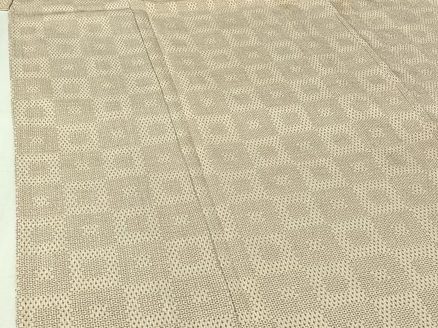 平和屋着物▽本塩沢 単衣 110亀甲 幾何学文様 正絹 逸品 AABJ3441jh
