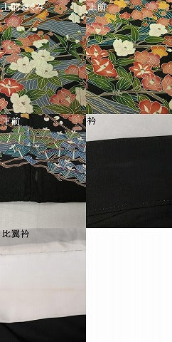 平和屋着物▽豪華黒留袖 単衣 友禅 作家物 飛鶴花文 正絹 逸品 AABJ3442jh