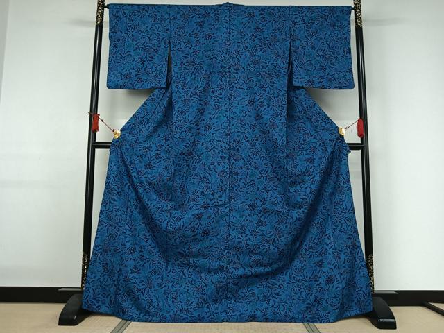 平和屋着物▽小紋 単衣 草花文 洗える着物 AABJ3443jh
