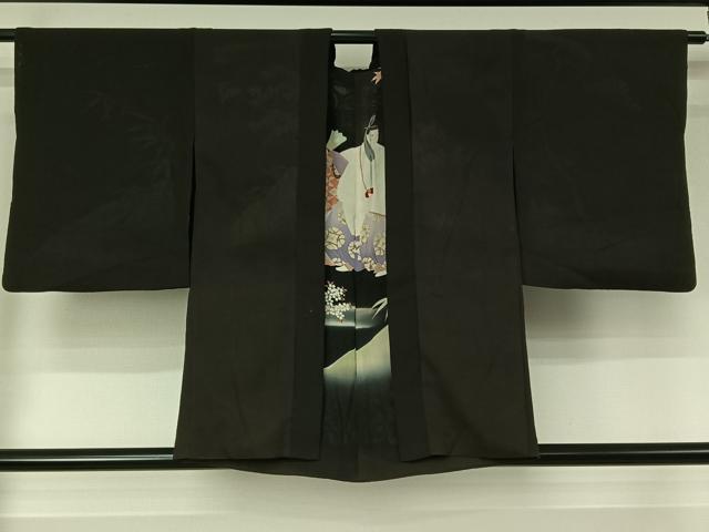 平和屋着物▽アンティーク 大正ロマン 羽織 無双 紗袷 紗×紗 源氏物語 黒地 正絹 逸品 AABJ3448jh