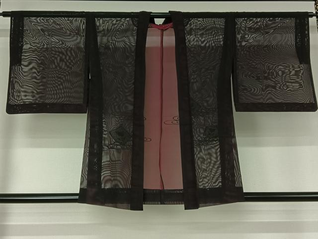 平和屋着物▽羽織 スリーシーズン 春夏秋 塵除け 流水草葉文 黒地 正絹 逸品 AABJ3454jh