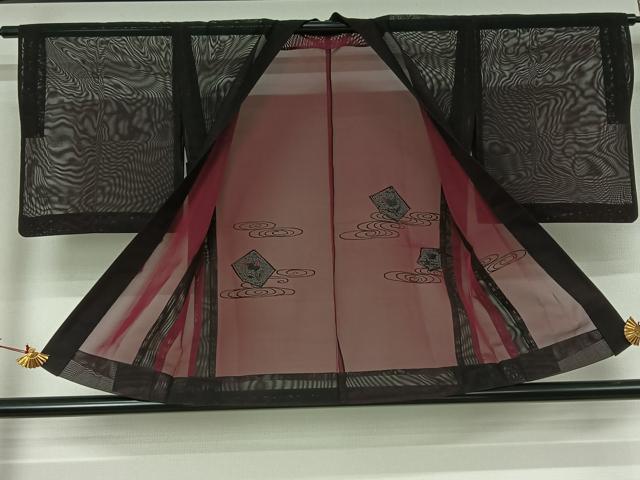 平和屋着物▽羽織 スリーシーズン 春夏秋 塵除け 流水草葉文 黒地 正絹 逸品 AABJ3454jh