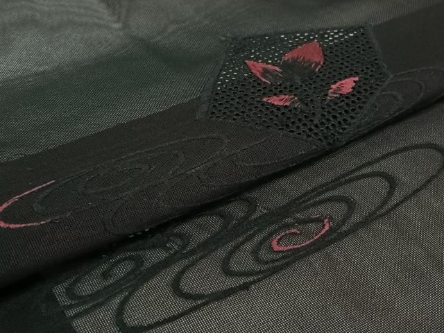 平和屋着物▽羽織 スリーシーズン 春夏秋 塵除け 流水草葉文 黒地 正絹 逸品 AABJ3454jh