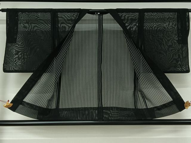 平和屋着物▽羽織 スリーシーズン 春夏秋 塵除け 縞 黒地 正絹 逸品 AABJ3456jh