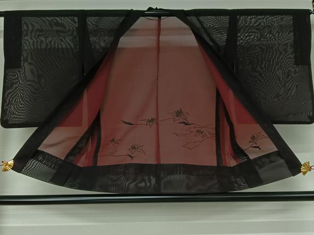平和屋着物▽羽織 スリーシーズン 春夏秋 塵除け 総刺繍 草花文 黒地 正絹 逸品 AABJ3457jh
