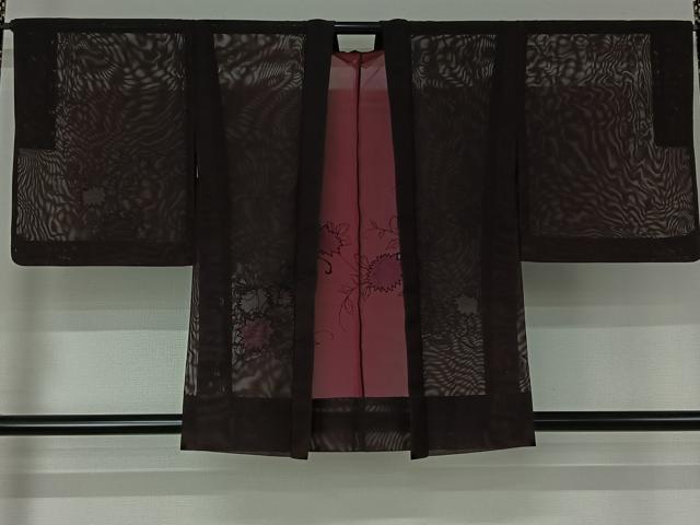 平和屋着物▽羽織 スリーシーズン 春夏秋 塵除け 総刺繍 草花文 黒地 正絹 逸品 AABJ3461jh