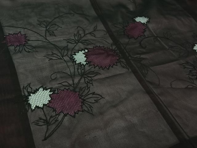 平和屋着物▽羽織 スリーシーズン 春夏秋 塵除け 総刺繍 草花文 黒地 正絹 逸品 AABJ3461jh
