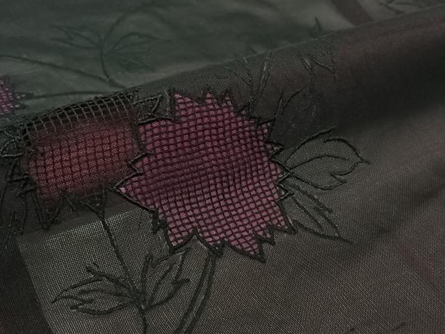 平和屋着物▽羽織 スリーシーズン 春夏秋 塵除け 総刺繍 草花文 黒地 正絹 逸品 AABJ3461jh