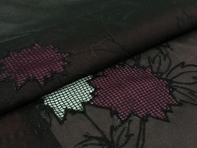 平和屋着物▽羽織 スリーシーズン 春夏秋 塵除け 総刺繍 草花文 黒地 正絹 逸品 AABJ3461jh