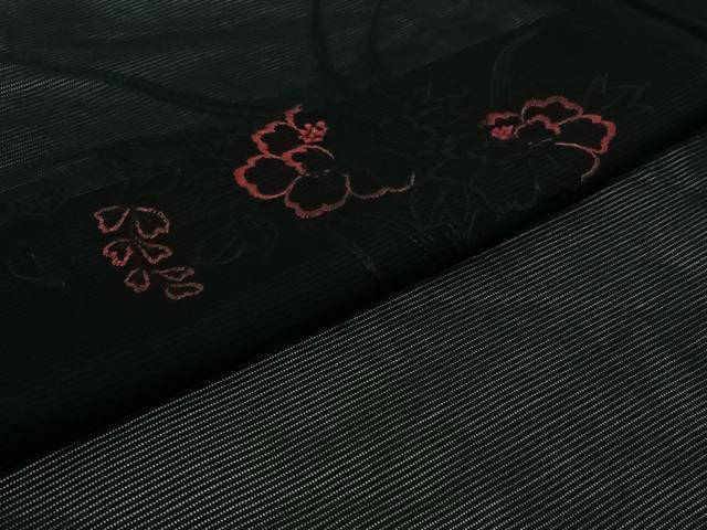 平和屋着物▽羽織 スリーシーズン 春夏秋 塵除け 総刺繍 草花文 黒地 未使用 AABJ3464jh