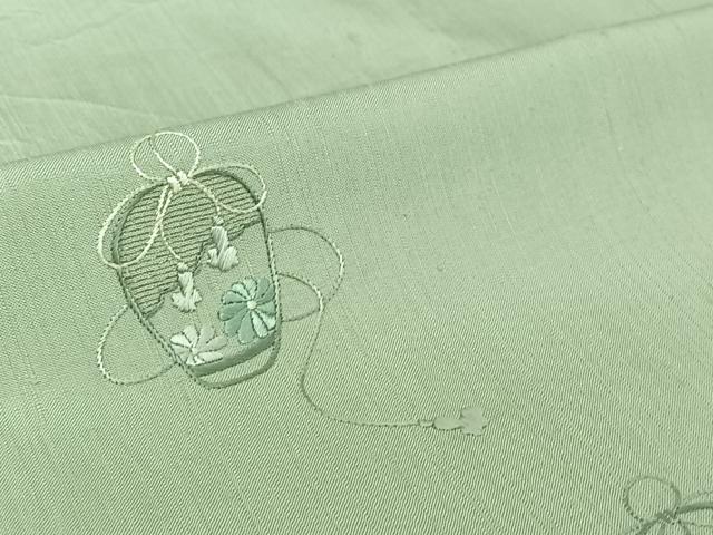平和屋着物▽訪問着 単衣 紬地 総刺繍 仕覆花文 銀糸 正絹 逸品 AABJ3475jh