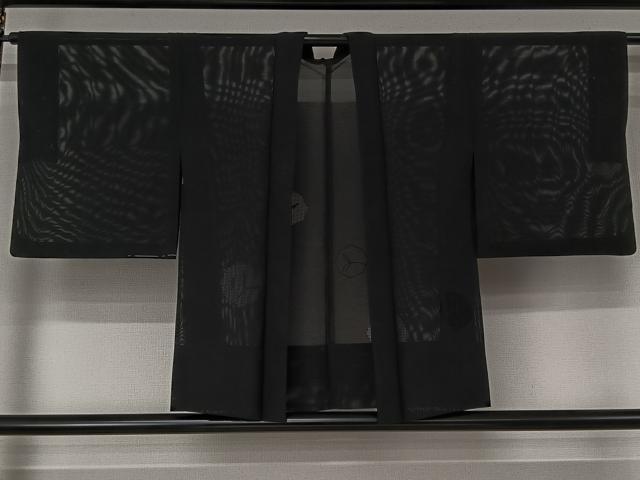 平和屋着物▽羽織 スリーシーズン 春夏秋 塵除け 草葉文 黒地 正絹 逸品 AABJ3476jh