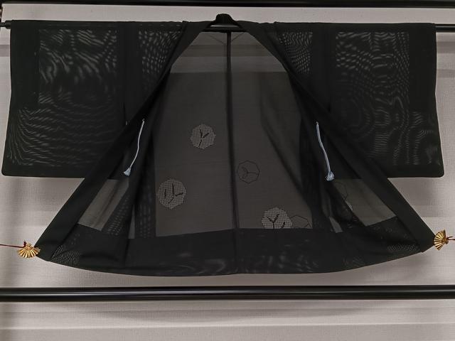 平和屋着物▽羽織 スリーシーズン 春夏秋 塵除け 草葉文 黒地 正絹 逸品 AABJ3476jh