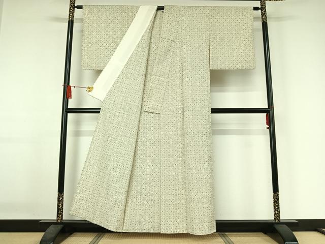平和屋着物▽本塩沢 単衣 幾何学文様 正絹 逸品 AABJ3482jh