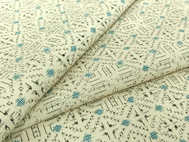 平和屋着物▽本塩沢 単衣 幾何学文様 正絹 逸品 AABJ3482jh