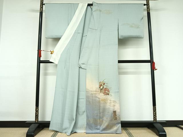 平和屋着物▽訪問着 単衣 雪輪花文 暈し染め 金彩 正絹 逸品 AABJ3484jh