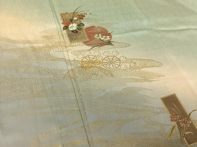 平和屋着物▽訪問着 単衣 雪輪花文 暈し染め 金彩 正絹 逸品 AABJ3484jh