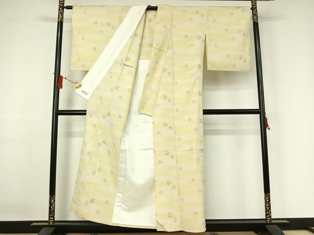 平和屋着物▽結城紬 奥順 はたおり娘 単衣 結城ちぢみ 舞花文 八絵結び やまと誂製 証紙付き 正絹 逸品 AABJ3485jh