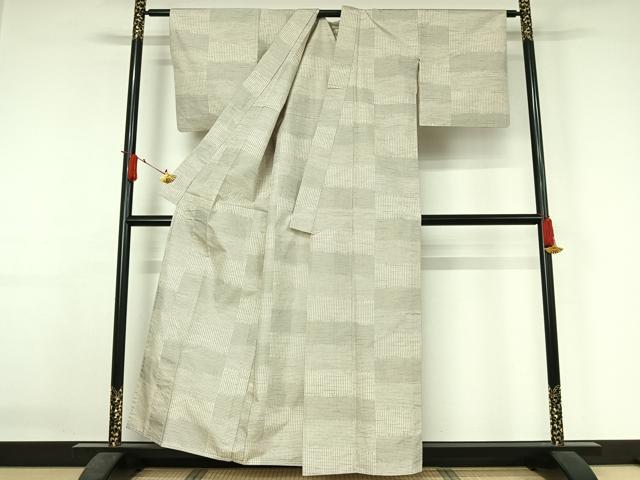 平和屋着物▽上質な紬 単衣 格子 正絹 逸品 AABJ3490jh