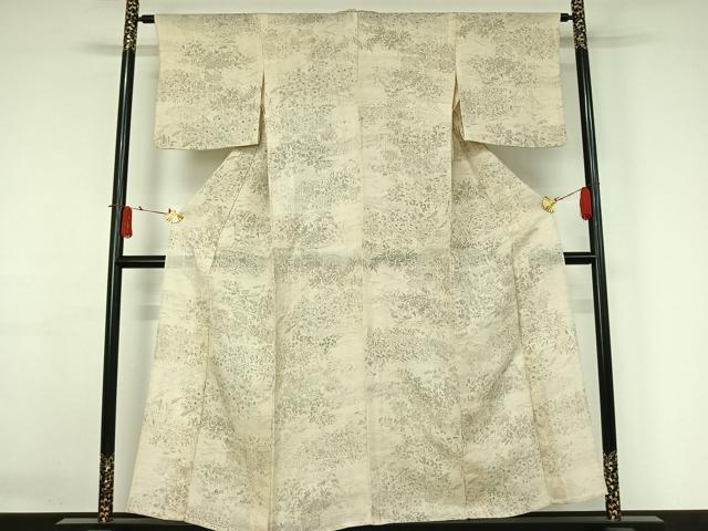 平和屋着物▽染織の名門 しょうざん 生紬 小紋 単衣 手描き 草花文 正絹 逸品 AABJ3491jh