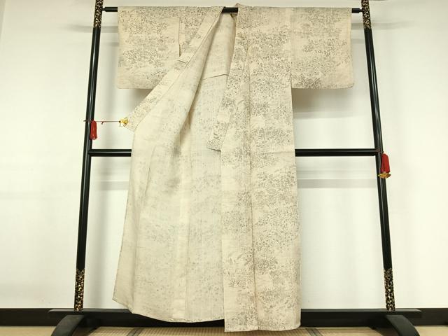 平和屋着物▽染織の名門 しょうざん 生紬 小紋 単衣 手描き 草花文 正絹 逸品 AABJ3491jh