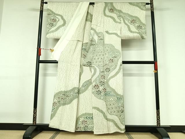 平和屋着物▽訪問着 単衣 杢目絞り 吉祥花文 正絹 逸品 AABJ3504jh