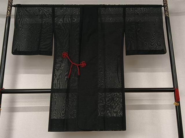 平和屋着物▽道中着 スリーシーズン 春夏秋 塵除け 幾何学文様 黒地 ロング丈 正絹 逸品 AABJ3509jh