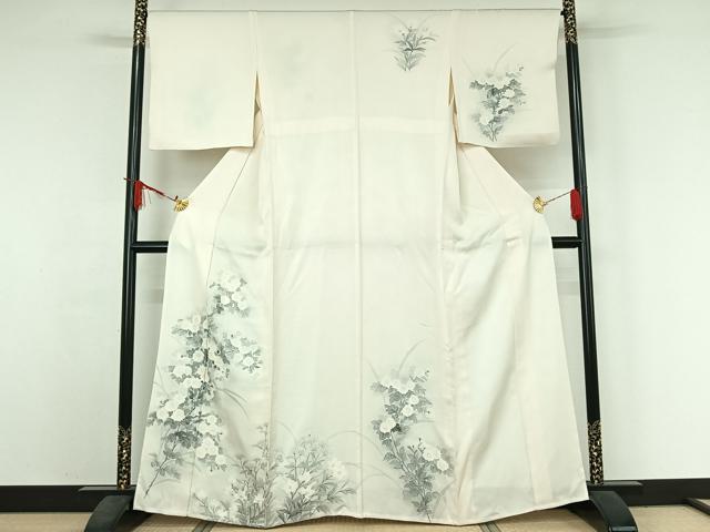 平和屋着物▽訪問着 単衣 手描き 草花文 正絹 逸品 AABJ3511jh