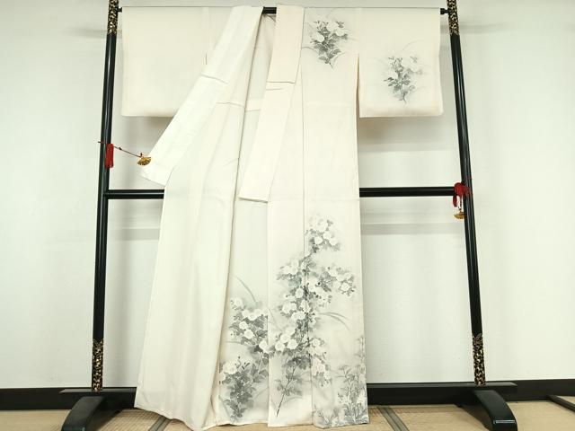 平和屋着物▽訪問着 単衣 手描き 草花文 正絹 逸品 AABJ3511jh