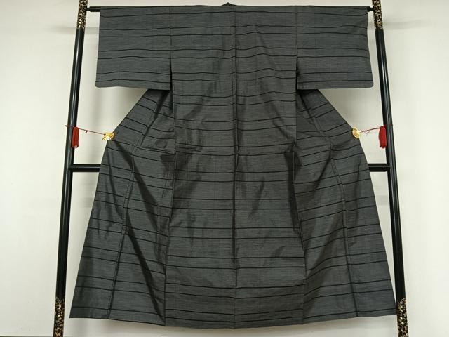 平和屋着物▽本場大島紬 単衣 横段文 黒地 正絹 逸品 AABJ3516jh