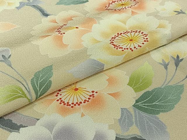 平和屋着物▽上質な小紋 単衣 友禅 枝花文 正絹 逸品 AABJ3517jh