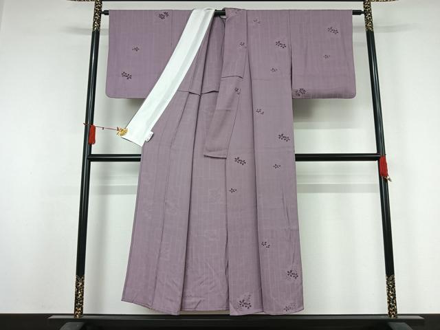 平和屋着物▽上質な色無地 単衣 モール織 草花地紋 浅紫色 正絹 逸品 AABJ3530jh