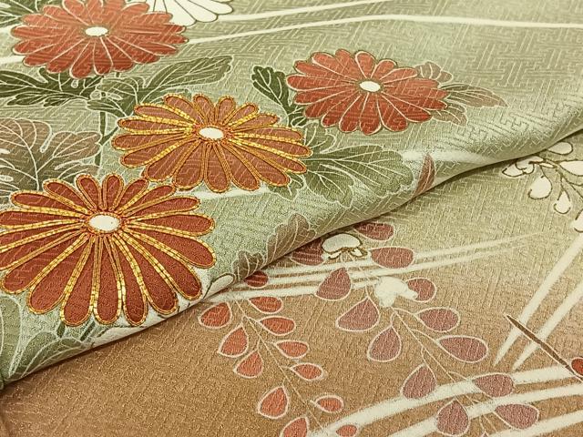 平和屋着物▽訪問着 単衣 駒刺繍 流水花文 暈し染め 金彩 正絹 逸品 AABJ3531jh