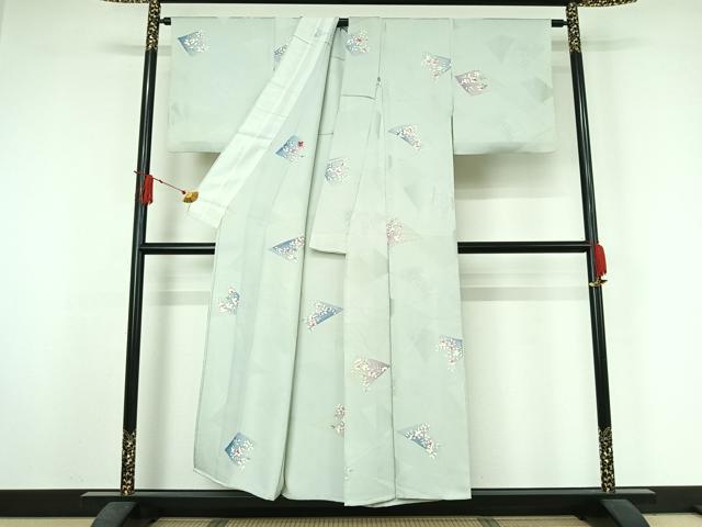平和屋着物▽上質な小紋 単衣 地紋起こし 切嵌花文 正絹 逸品 AABJ3535jh