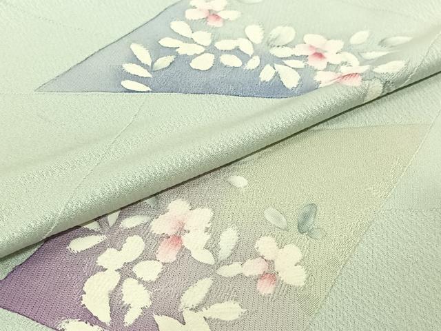 平和屋着物▽上質な小紋 単衣 地紋起こし 切嵌花文 正絹 逸品 AABJ3535jh