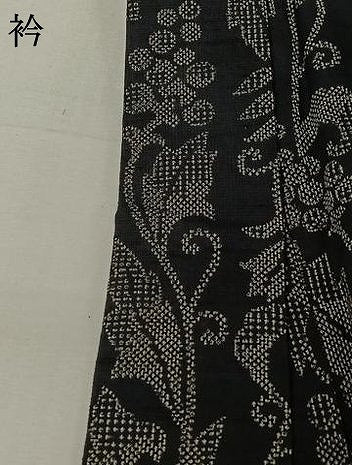 平和屋着物▽小紋 単衣 葡萄唐草文 黒地 AABJ3537jh