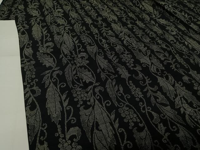 平和屋着物▽小紋 単衣 葡萄唐草文 黒地 AABJ3537jh