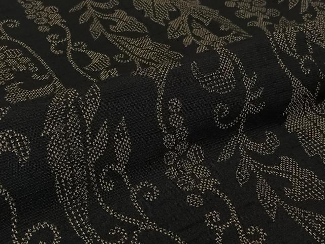 平和屋着物▽小紋 単衣 葡萄唐草文 黒地 AABJ3537jh