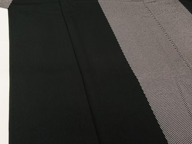 平和屋着物▽上質な小紋 単衣 斜縞 黒地 正絹 逸品 AABJ3540jh