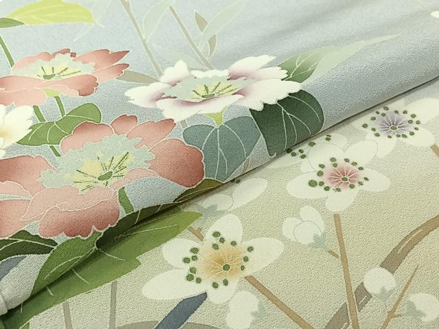 平和屋着物▽訪問着 単衣 友禅 草花文 暈し染め 正絹 逸品 AABJ3542jh