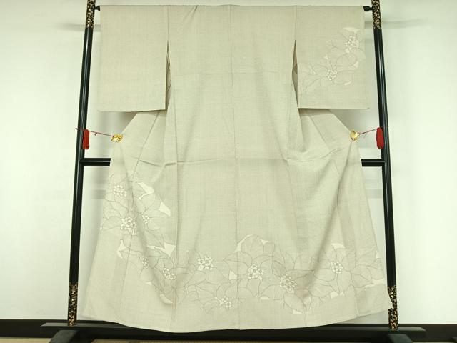 平和屋着物▽白鷹お召 訪問着 単衣 草花文 正絹 逸品 AABJ3547jh