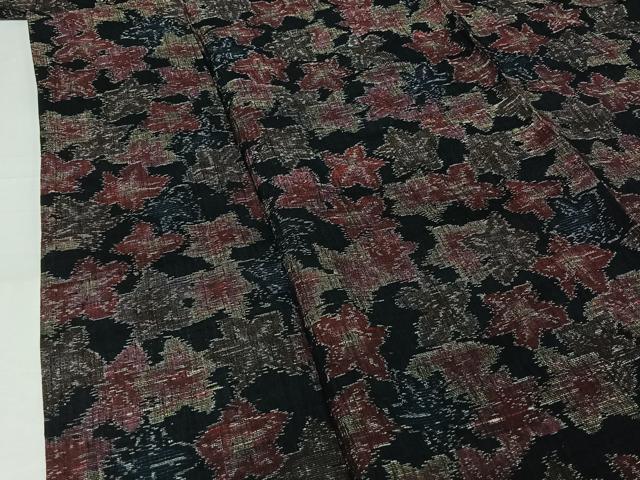 平和屋着物▽上質な紬 単衣 草花文 黒地 正絹 逸品 未使用 AABJ3548jh