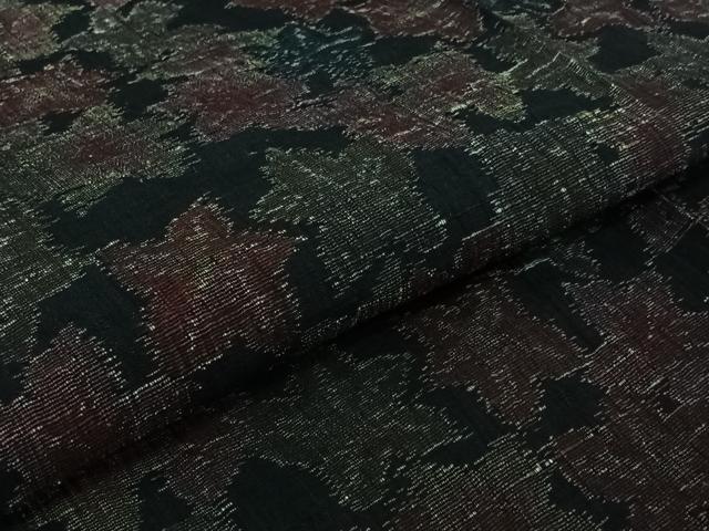 平和屋着物▽上質な紬 単衣 草花文 黒地 正絹 逸品 未使用 AABJ3548jh