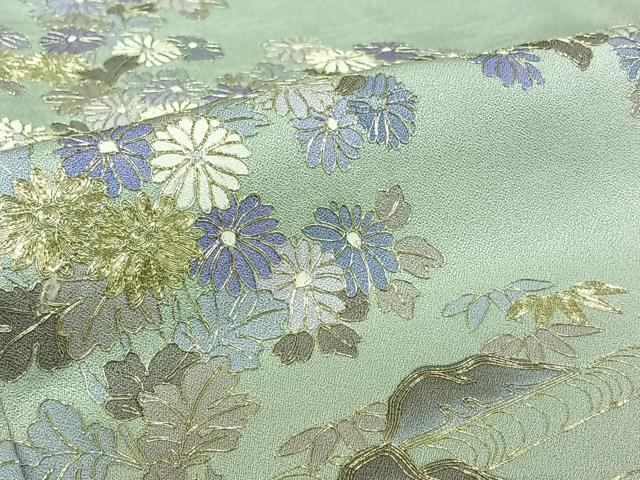 平和屋着物▽訪問着 単衣 駒刺繍 流水花文 暈し染め ロング丈 正絹 逸品 AABJ3554jh