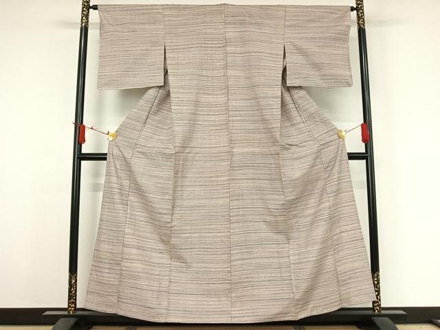平和屋着物▽上質な紬 単衣 横段文 正絹 逸品 未使用 AABJ3561jh